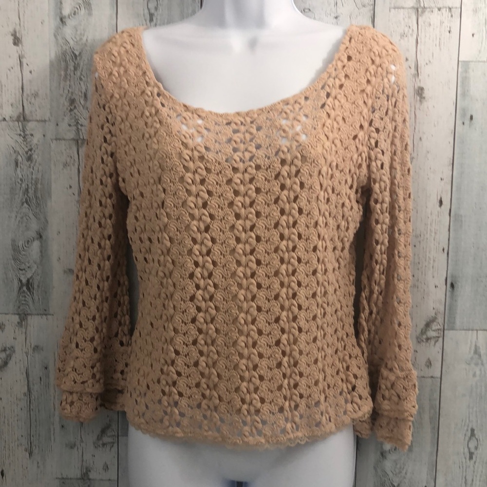 Free People Crocheted Bell Sleeve Top w/Cami Small